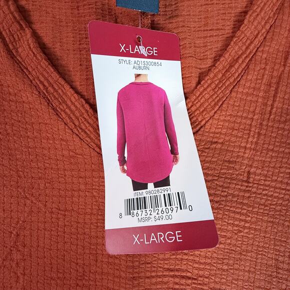 Adrianna Papell XL Auburn V-Neck Waffle Knit Tunic Top NWT $49 MSRP - Picture 4 of 7